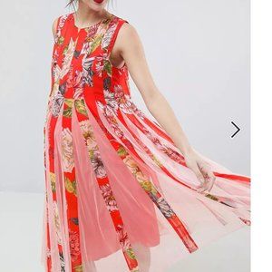 Asos maternity floral mesh insert pleated dress